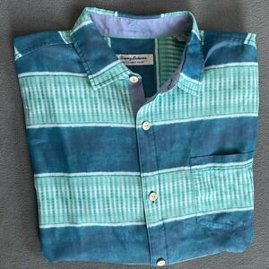 Tommy Bahama Island Zone Hawaiian Shirt Mens L Stripe COOLMAX Coconut Point